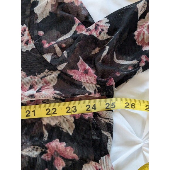 Say Anything Top Women's 1X Boho High Low Long Sleeves Multi Floral Mesh Sheer - Picture 11 of 13